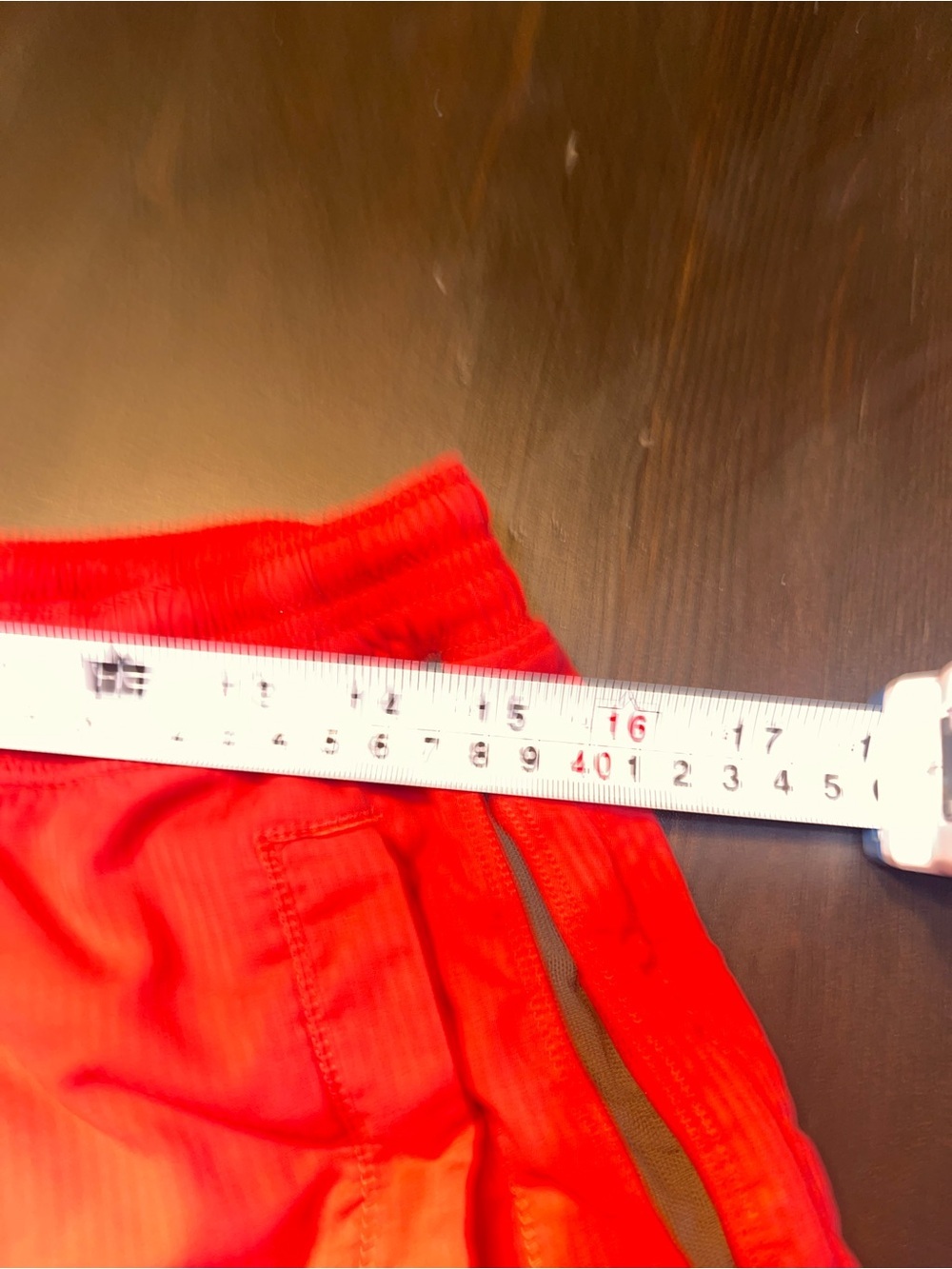 lululemon athletica Coral Red Athletic Shorts with Gray Side Stripe - Picture 4 of 8